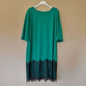 Womens 18W Modest Career Green Black Lace Dress Church Feminine Office Comfort
